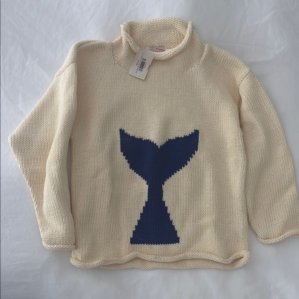 Ivory rollneck Sweater with Blue Whale Design